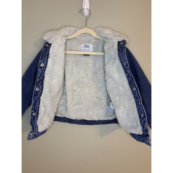 Zara Kids Girl Denim Sherpa Jacket Minnie Mouse Walt Disney 5/6 Jean - Picture 6 of 8